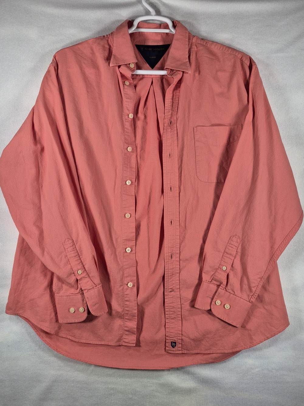 Henry Jacobson Men's Long Sleeve Button Up Corduroy Shirt Pink XL